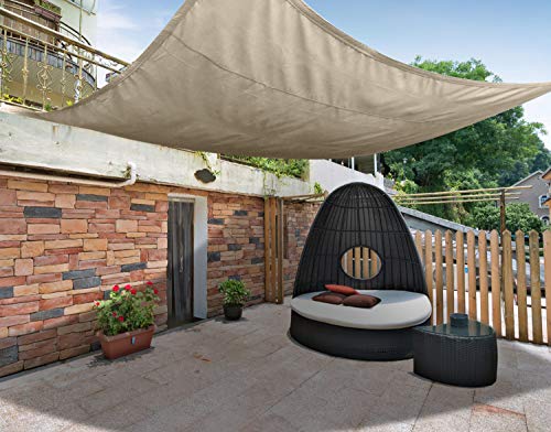 Oye Hoye Sun Shade Sail 7'X 13' Beige Rectangle Patio Canopy, Uv Block Waterproof Polyester Shade Tarp For Patio Awning Garden Backyard Shades Playground Lawn Sand Outdoor Activities #TOP7