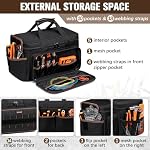 17 Inch Tool Bags for Men Women, 20 Pockets Portable Heavy Duty Tool Bag with Adjustable Shoulder Strap, Wide Mouth Tool Bag Organizer for Electricians Mechanics Carpenters HVAC