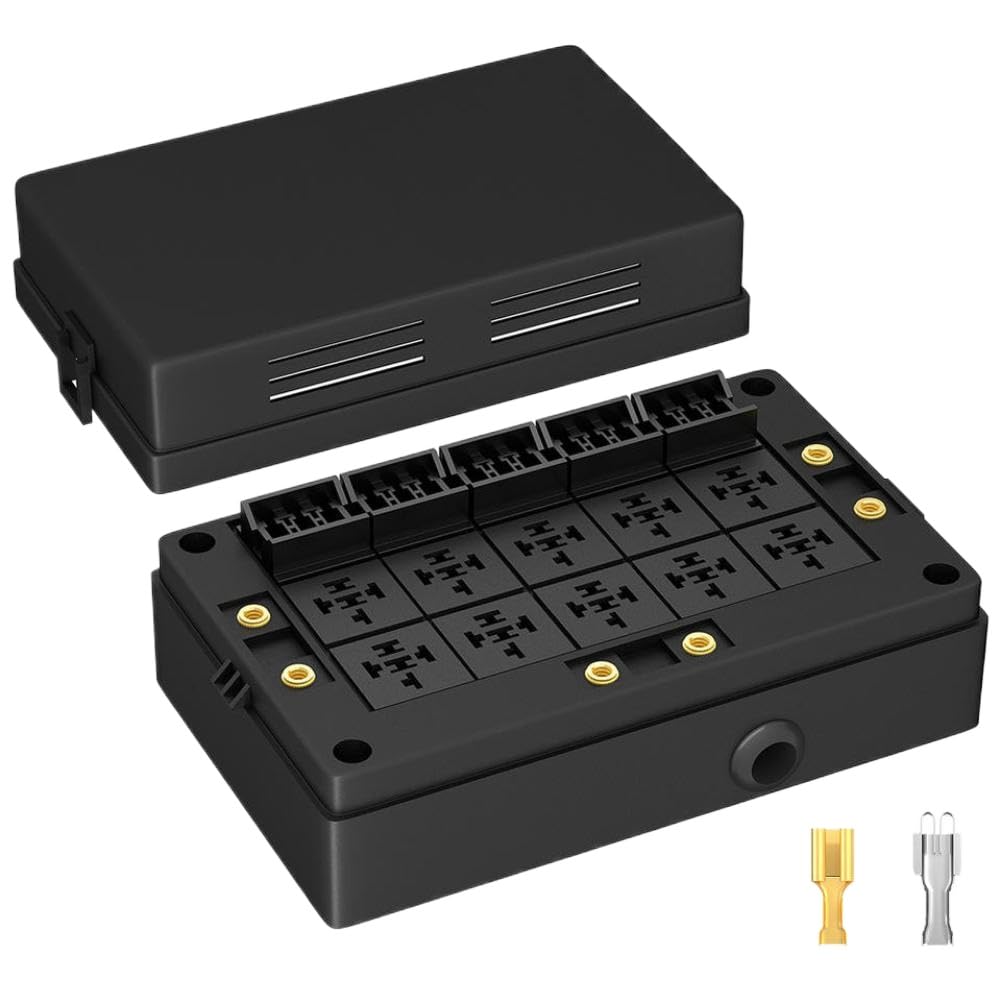 Caja de relés para coche de 10 vías, caja de fusibles de 12V, portafusibles de 15 vías para marina automotriz con terminales