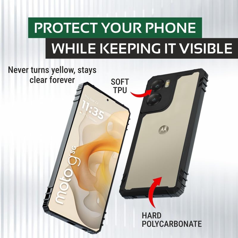 Image of AIBEX Crystal Clear Back Cover Case for Motorola G05 | Shockproof Design | 360 Protection | Non-Yellowing Transparent Back | Slim Fit TPU & PC Hybrid Case with Black Bumper