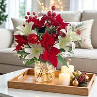 Künstlicher Weihnachtsstrauß 9 Stück Lilien Weihnachtsstern rote Beeren – Ansicht 7