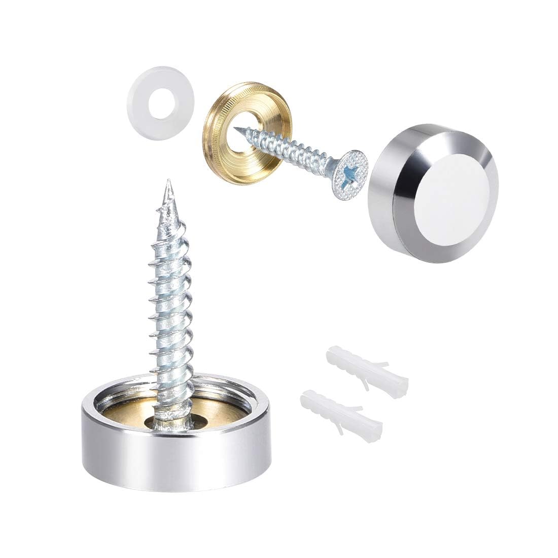 TOP-VIGOR 4Pcs Mirror Screws, 16mm brass Mirror Screws Cap Nail with Washers
