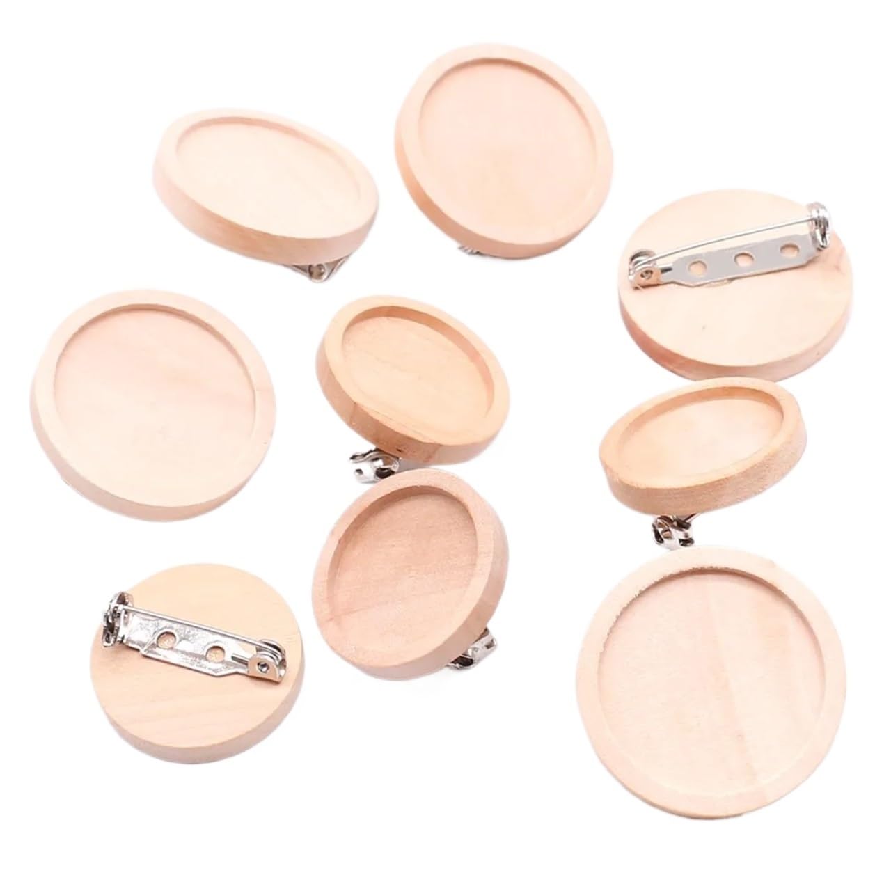 zyrqon 30pcs Fit 20 25 30 40mm Blank Wood Cabochon Brooch Base Settings Round Bezel Tray DIY Brooches Pin Backs for Jewelry Making(30mm)