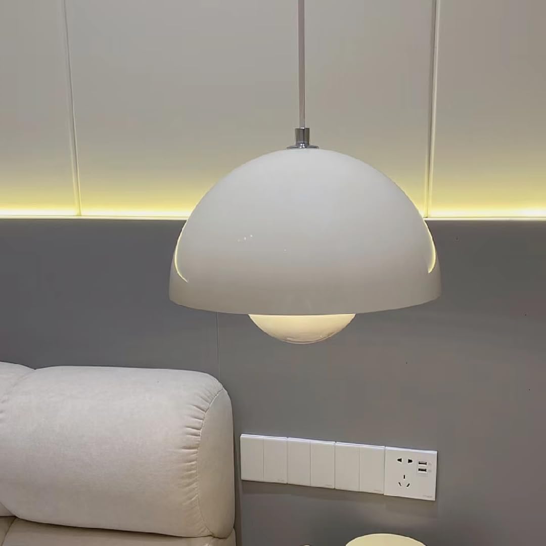 Large White Dome Pendant Light Mid-Century Modern Hanging Light Fixture Nordic Macaron 1 Light Flower-Pot Pendant Lamp with 15.7" Hemispherical Shade