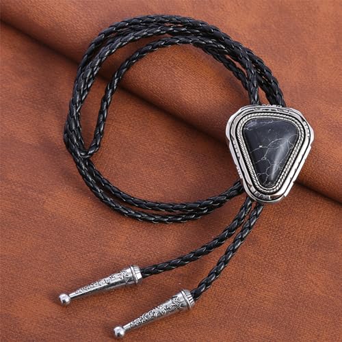 Image of Turquoise Bolo Tie for Men, Leather Braided Necktie Western Cowboy Bola Tie Costume Accessories for Men Women