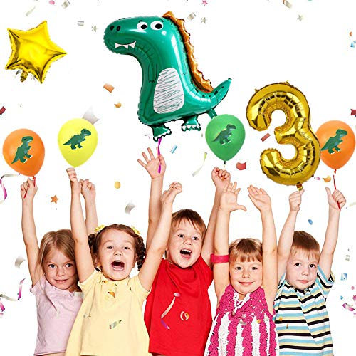 Haosell Dino ballonnen verjaardag 3 jaar, grote dinosaurusballon 3e verjaardag decoratie jongens groene dinosaurusballon… - Image 3