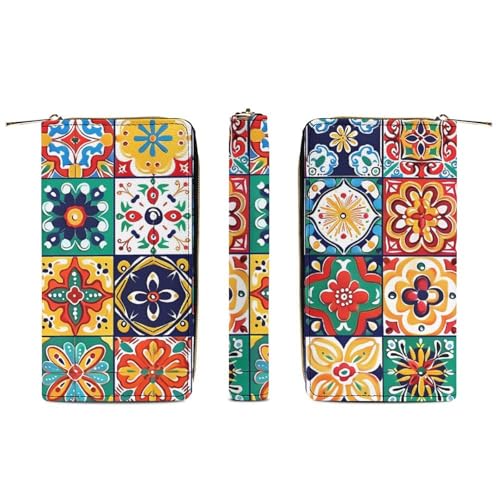 Mexican Talavera Italian Pottery Wristlet Wallets for Men Women Leather Purse Clutch Cute Card Holder3