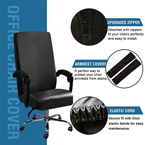 Shukii Waterproof Office Chair Cover Pu Leather Computer Seat Covers Stretch Rotating Chair Slipcover With Elastic Bottom Universal Chair Protectors For Rotating Boss Chair (Black, Armrest Covers) #TOP2