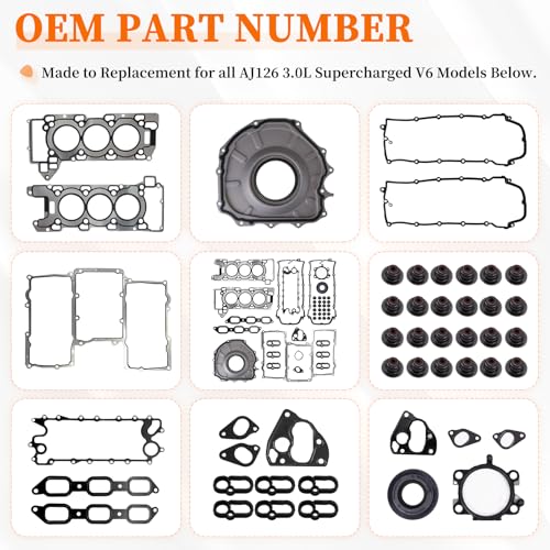 Image of Engine Cylinder Head Gasket Set AJ126 Compatible with Jaguar F-Pace 2017-2020, F-Type 2014-2020, XF 2014-2020, XJ 2014-2019, XE 2017-2019 3.0L V6, Discovery LR4 2014-2016