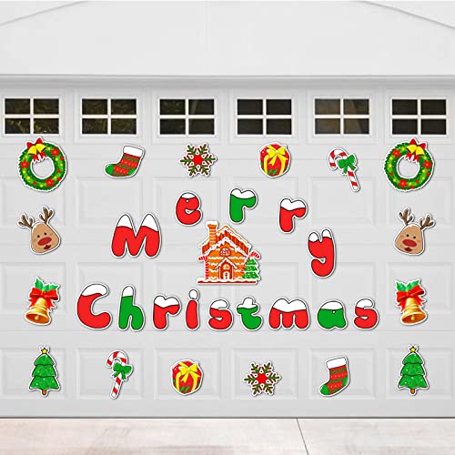 tonhui 31 Stück Merry Christmas Garagentor-Dekorationen, magnetische Aufkleber, Garagentor, Weihnachtsdekorationen-Set, niedliche helle Weihnachtsdekoration für Kühlschrank, Garage Cover