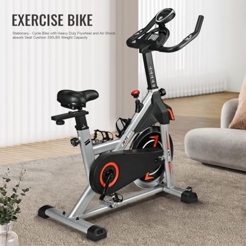 Image of Exercise Bike, Indoor Bike /Brake Pad Stationary Bike, for Family, Indoor Bike with Silent Belt Drive, Heavy Duty Flywheel, Comfortable Saddle And Upgraded LCD Display