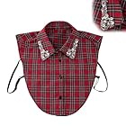 Red Christmas Plaid Rhinestone Detachable Collar, Rhinestone Fake Collar Faux Collar Women Detachable Fake Collar