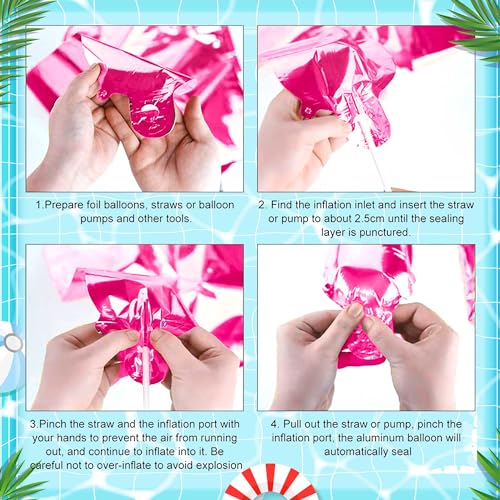 Image of Pink Pool Party Birthday Decorations, Summer Tropical Flamingo Hanging Swirl Streamers, Pool Party Foil Balloon Banner, Teen Girls Bachelorette Swimming Pool Happy Birthday Party Supplies