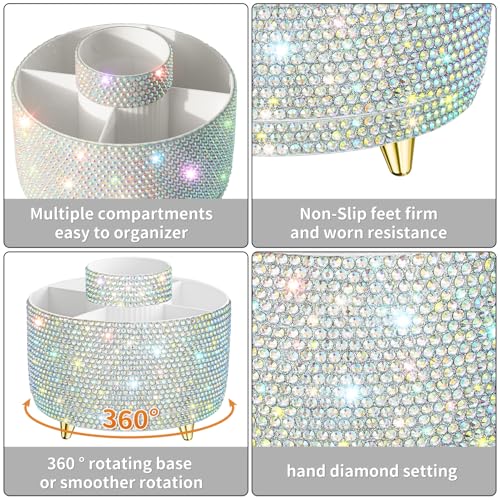 Image of fanado Bling 360 Rotate Makeup Brush Holder Organizer, Makeup Organizers Countertop, Makeup organization and Skincare Storage for Vanity, Gift for Women Girls (Bling dz-White AB)