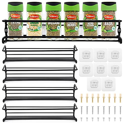 Vinsani 1/2/3/4/5/6 Tier Spice Racks Organiser - 4 Tier Flexible Herb Spices Condiments Jar Wall Mounted Hanging Storage with Adhesive Stickers & Screws For Pantry Kitchen Walls (Black) - Image 3