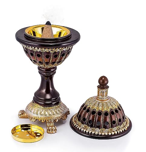 AM Lux Globe Incense Burner - Bakhoor Cone Holders | Insence bukhoor Burners| Frankincense Burner Charcoal | Mabkhara | for Office & Spiritual Decor (Brown) - Image 4