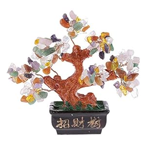 12cm Bunter Heilstein-Bonsai, Japan Zen Deko mit kleiner Bonsaischale | Edelstein-Baum