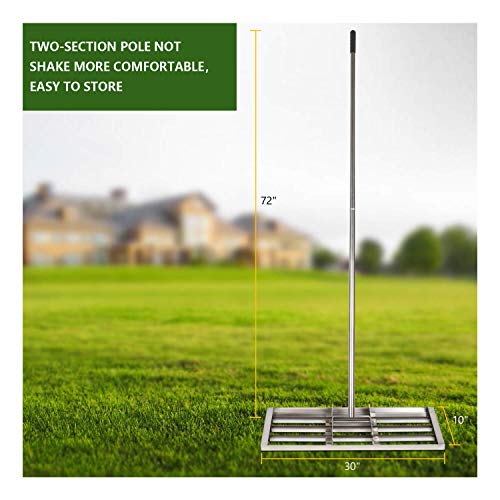 IWONGO 2021 Upgraded Leveling Lawn Rake 30\'\' x 10\'\' - Lawn Leveling Tool with 72\'\' Long Stainless Steel Handle, Lawn Levelers for Soil Sand Dirt Top Dressing