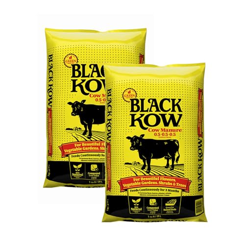 Black Cow Premium Manure for Gardens, Flowers, Trees, Natural Soil Amendment, 1 Cubic Foot (28L), 2-Pack