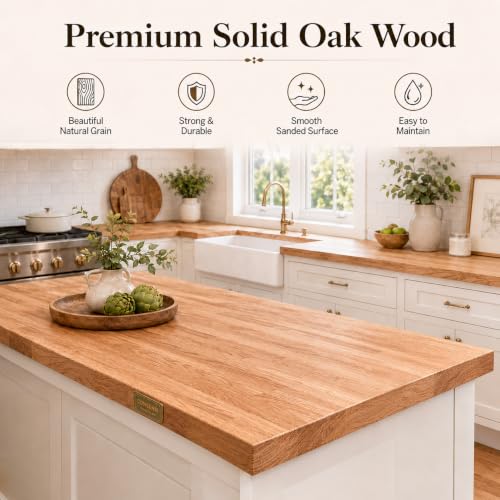 Image of CONSDAN Butcher Block Counter Top, 36 x 36, USA Grown Oak Solid Wood Countertop, Large Island Top, Table Top, Polished, Prefinished, 1.5 inch Thick