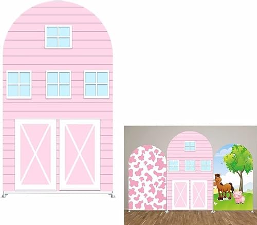 Miniatura 1 de Cubierta de fondo de arco de granero rosa para niñas, fiestas de granja rosa, fondos de chiara, decoraciones de pared arqueadas, soportes de
