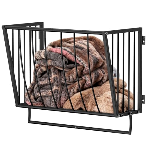 Supforce Blanket Holder Wall Mounted 23.6in Metal Blanket Rack for Living Room Storage & Decoration Space-Saving Towel Rack for Bedroom Entryway or Laundry Room Black