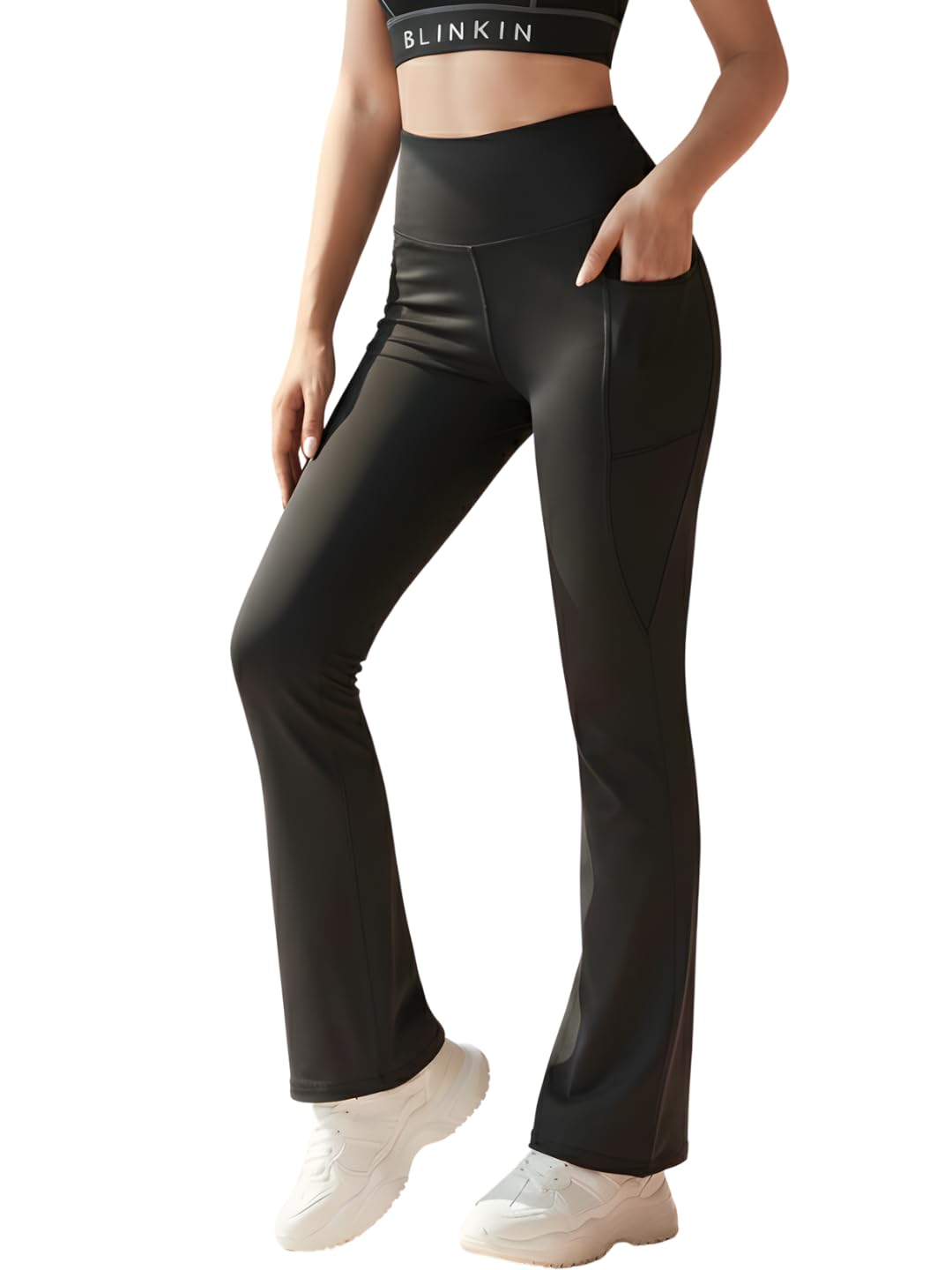 BLINKIN Flared Gym Pants for Women's Workout - The Ultimate Yoga Pants | Workout Lowers | Gym Track Pants for Women with Side Pockets (2049)