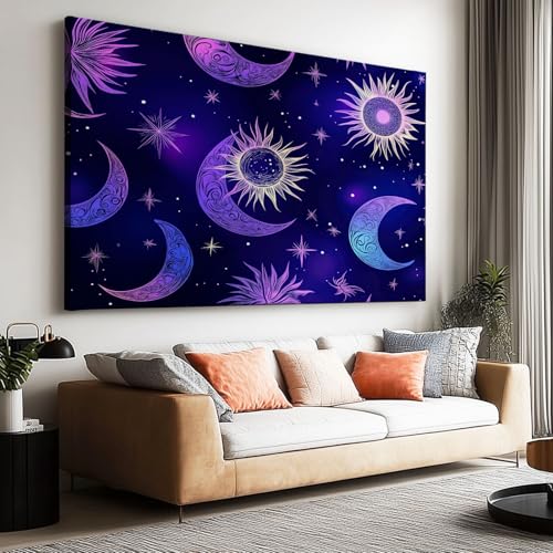 Peinture à l'huile Corps Célestes Fantastiques Affiche Toile Art Mural Peinture, Tableau sur Toile Lune Violette Féerique pour Décoration de Salon...