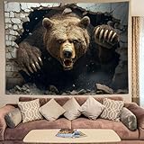 keowhsf Bear Tapestry with 3D Visual – Fantasy Animal Wall Hanging for Bedroom, Living Room, Dorm, or Home Decor, Cool Boys Art