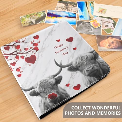 Álbum de fotos autoadhesivo DIY scrapbook FLildon en cuero PU, diseño de vacas Highland y árbol de corazones, 3 anillos, 40 páginas, tamaño 11.8 x 11.2 pulgadas miniatura 5