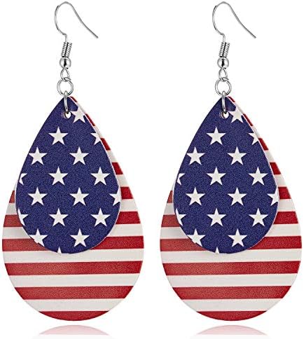 American Flag Earrings for Women 4th of July Patriotic Earrings Cute Teardrop Leather Dangle Earrings