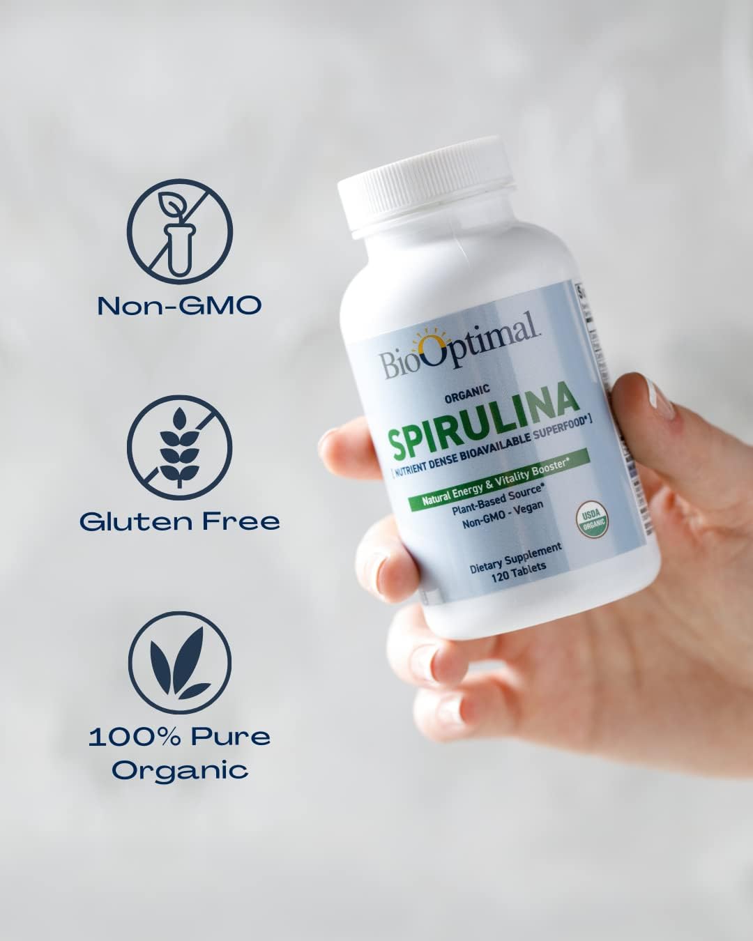 BioOptimal Organic Spirulina Tablets - Organic, Non-GMO, No Additives or Fillers - 500mg Premium Quality Dietary Supplement with Vitamins, Minerals, & Antioxidants (120 Tablets) - Image 5