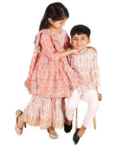 Image of Chandrakala Kids Kurta Sharara with Dupatta for Girls(KG118)