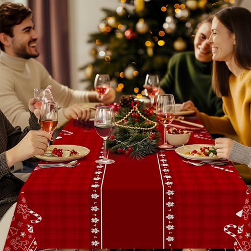 Image of Childom 3 Pack Christmas Tablecloths Disposable,Christmas Decorations,54 x 108 Inch,Plastic Table Cloths for Rectangle Tables,Red Themed Checkered Table Covers for Xmas,Indoor,Outdoor,Birthday,Parties
