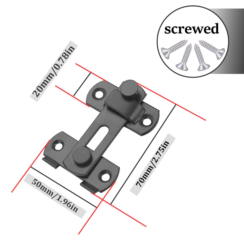 Hocansen 4Pcs Sliding Barn Door Lock Stainless Steel Gate Latch Flip Slide Latch Safety Door Bolt for Door Window Cabinet (HMS/Black) - Image 2