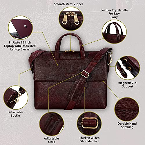 Image of RICHSIGN LEATHER ACCESSORIES Full Grain Natural Leather Laptop Messenger & Shoulder Bags for Men Women Office Briefcase Branded Stylish..Dimensions: L-14 x H- 12 x W- 2 Inch (Weight=900 GR)