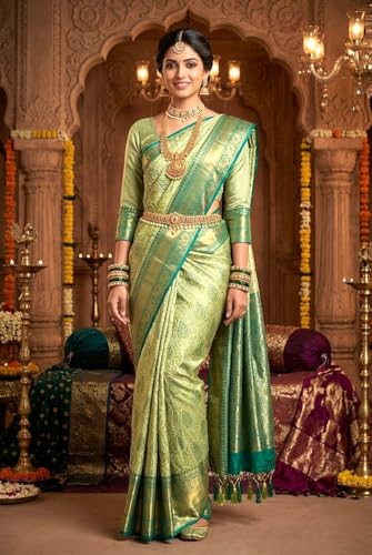 Image of VFCollections Women's Kanchipuram Silk Pure Pattu Sarees With Blouse