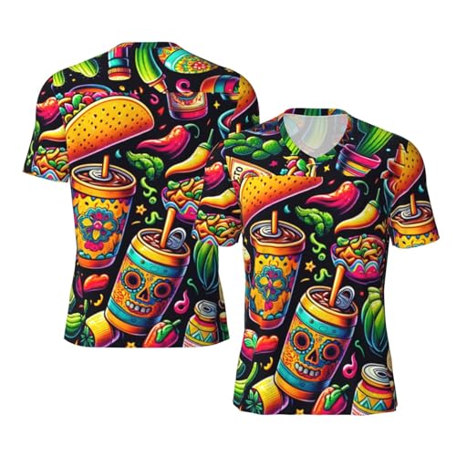 Stylish Athletic Sports Jersey Mexican-Tacos-Cactus Men's Rugby Jersey Small