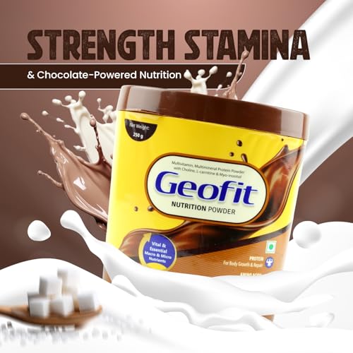 Image of Geofit Nutrition Powder | Delicious Chocolate Flavour | High-Calorie Protein Powder for Better Immunity & Health | Helps Build Muscles for Men & Women Pack of 2 -(250g each)