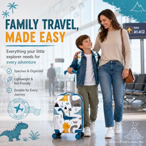 Image of CCJPX 5Pcs Kids Luggage for Boys, 16 inch Travel Suitcase Set with Spinner Wheels, Dinosaur Hardside Carry on Toddler Rolling Suitcase Airline Approved (White)