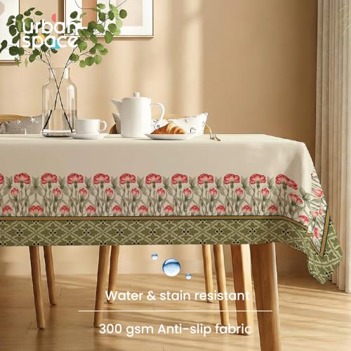 Image of Urban Space Sicilia Table Linen Collection - Premium Water & Stain Resistant Dining Table Cover for 4 Seater, Anti Skid Table Cloth for Center Table (Courtyard Green, 4 Seater 52 inch x 72 inch)