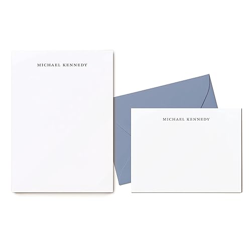 Complete Personalized Stationery Set, Flat Cards with Envelopes and Notepad, 50 Sheet 5x7 Sized Notepad, Business Gift, Simplicity 2Piece