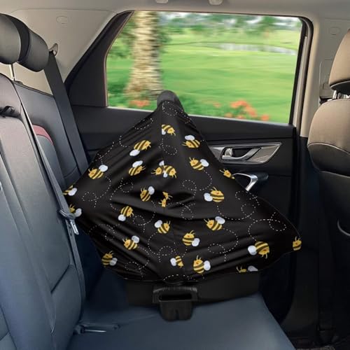 Image of Wanyint Bee Print Car Seat Covers for Babies Black Baby Car Seat Cover for Boys Girls - Breathable Breastfeeding Scarf Nursing Cover Carseat Canopy for Boys Girls