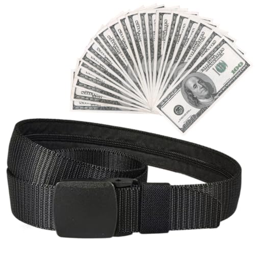Image of Security Money Belt with Hidden Money Pocket - Nylon Tactical Belt for Men & Women with Nonmetallic Buckle - Security Money Belt for Valuables, Cash, Passport - Cashsafe Anti-Theft Wallet, Large