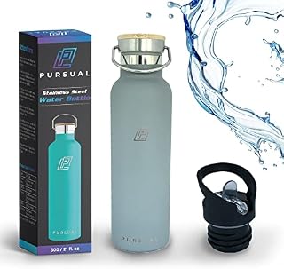 PURSUAL UK Brand Stainless Steel Insulated Water Bottle for Hot & Cold Liquids | 600ml [BPA Free] Metal Drink Bottle for Gym, Yoga, Travel, Sports, Fitness & Camping