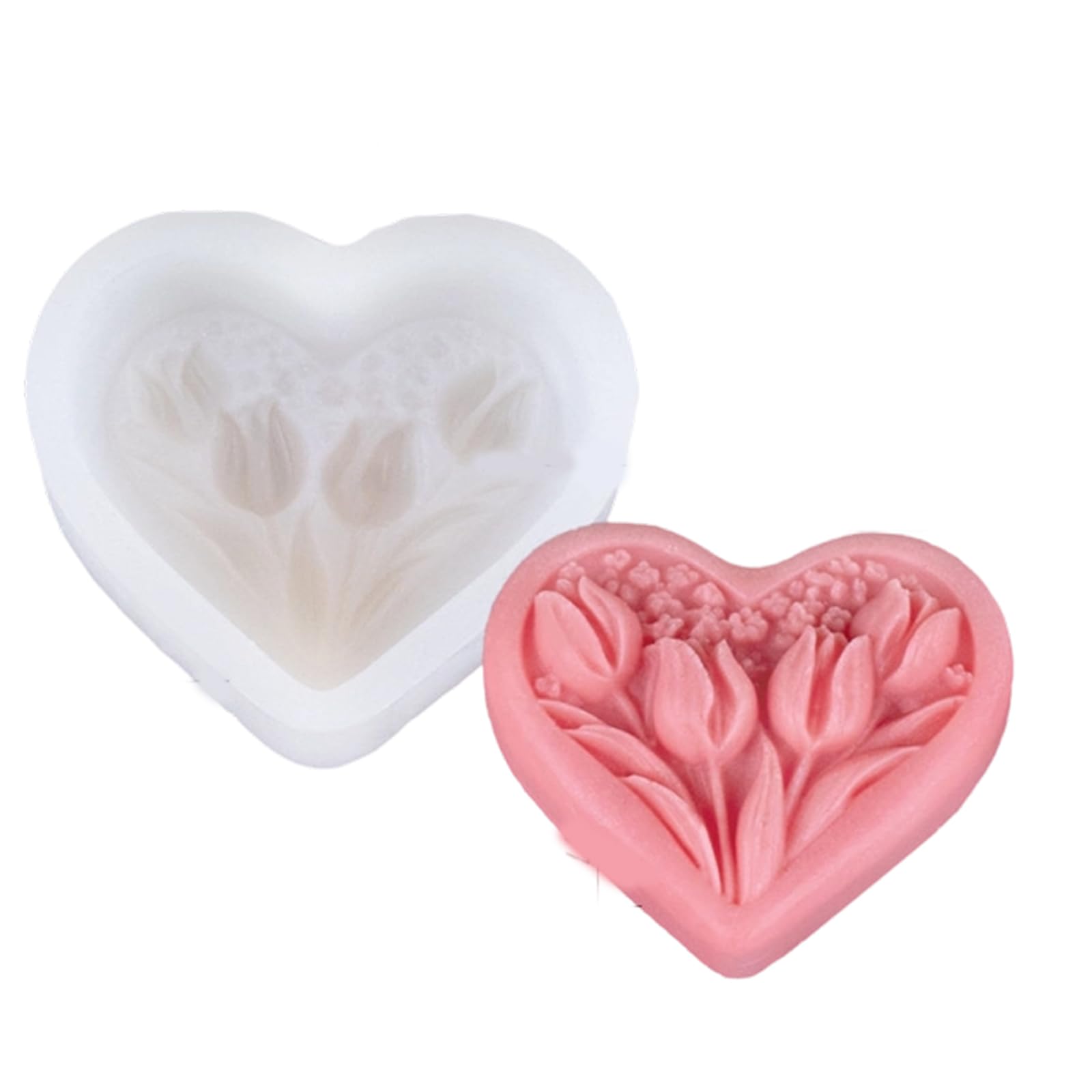 Oxxggkao Tulips with Heart Silicones Molds Scented Soap for Homemade and Creative Gift Silicones Molds Heart Shape Scented