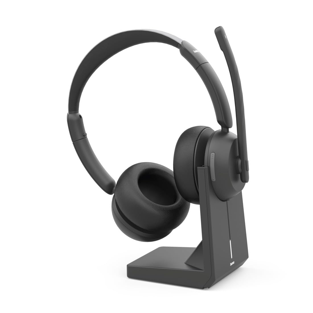 Hama Bluetooth Headset On Ear, Multipoint, Mono und Stereo, mit Ladestation | Wireless Headset schwarz, Kopfhörer mit Mikrofon, 30 Stunden Akku, verstellbarer Mikrofonarm, Multifunktionstaste, kabellos