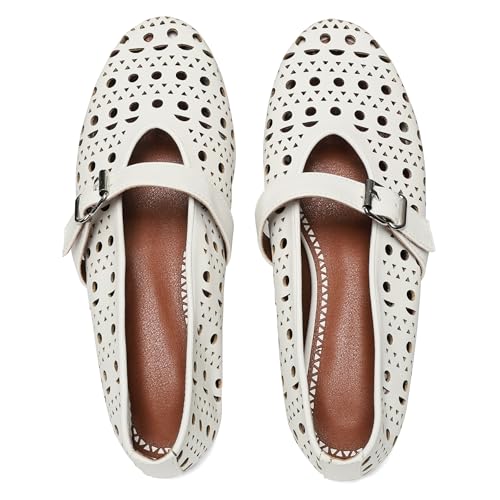 Goiphrri Ballet Flats Shoes for Women Fashion Summer Womens Flats Comfortable Dressy Buckle Strap Mary Jane Flats Round Toe Ballerina Flats for Women Wide Width Mesh Flats for Women3