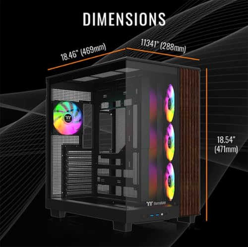 Image of Thermaltake View 380 XL WS ARGB; Mid Tower Chassis; Side Wood Trim; 4x120mm ARGB Lite Fans Included; 420mm GPU Clearance; ATX /mATX /mITX; Hidden Connector Support; Dual Chamber; Black; CA-11E-00M1WN-WS