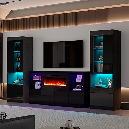 Amerlife FST03A+04C+25/26A 3 Piece Modern High Gloss Fireplace Tv Stand + Bookcase Set thumb #5